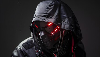 Aufkleber - A masked vigilante hiding in the neon shadows of a dystopian underworld, their weapons glinting in the light, cinematic noir cyberpunk vengeance