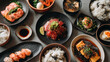 © Sabana - Delicious japanese cuisine food photography featuring sushi sashimi and rice bowl still life top view photo