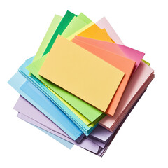 Poster - Colorful stack of assorted papers featuring various bright colors for use in crafts, projects, or office tasks isolated on transparent background..