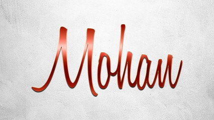 Fototapete - Red 3D text effect of Hindi name Mohan on silver background.