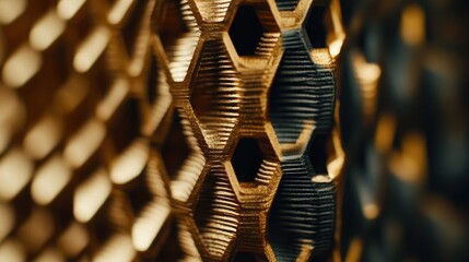 Poster - A close up view showing a golden honeycomb structure