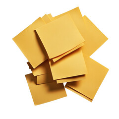 Poster - Bright and colorful pile of yellow sticky notes stacked together creating a vibrant office work environment isolated on transparent background..