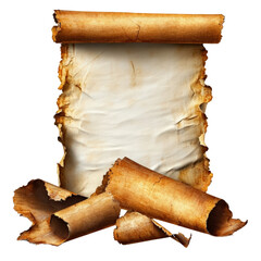 Poster - Roll of parchment paper with a piece of parchment showcase a rustic look ideal for crafting and artistic projects isolated on transparent background..