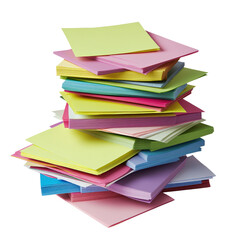 Poster - Stack of vibrant colored notes organized neatly for effective reminder system and creative ideas presentation isolated on transparent background..