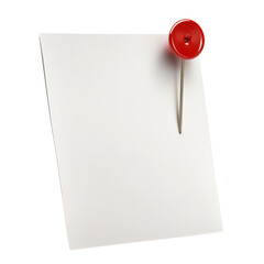 Poster - Bright red push pin positioned on a crisp white sheet of paper highlighting the importance of organization and notes isolated on transparent background..