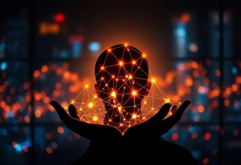 a striking silhouette cradles a glowing, interconnected network symbolizing scalable business growth
