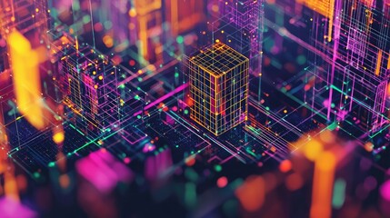 Poster - A mesmerizing abstract grid with pulsating light effects, representing digital insights