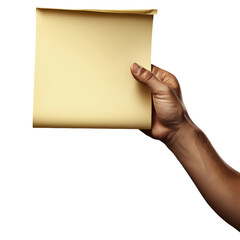 Poster - Close-up view of a hand holding a sheet of paper against a neutral background, ideal for business or personal use isolated on transparent background..