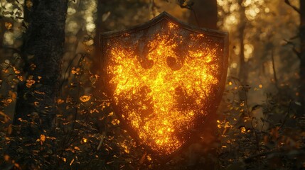 Poster - A radiant shield with intense fire effects, symbolizing strength and ultimate protection