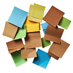Poster - A pile of vibrantly colored sticky notes, perfect for organizing tasks, ideas, and reminders in workspaces and studies isolated on transparent background..