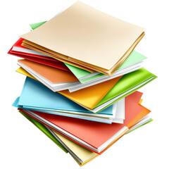 Poster - A stack of various colored papers neatly arranged in a pile showcasing a plethora of vibrant hues and textures isolated on transparent background..