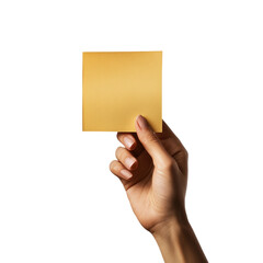 Poster - A hand gracefully holding a bright yellow piece of paper signifying important information or creative expression in a casual setting isolated on transparent background..