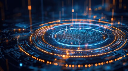 Poster - A technology-inspired shield with a vibrant data network background, highlighting cyber defense.
