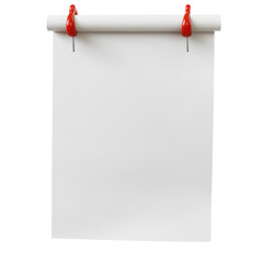 Poster - Blank white paper sheet placed on a table with a bright red pusher for creative writing or drawing activities isolated on transparent background..