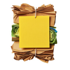 Poster - A bright yellow note with a green and blue ribbon tied around it, perfect for gift tags or decorative messages isolated on transparent background..