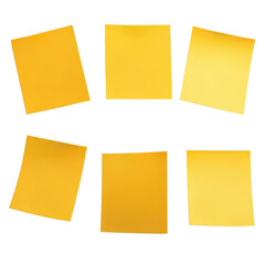 Poster - Collection of bright yellow sticky notes arranged neatly on a desk surface for organization and reminder purposes isolated on transparent background..