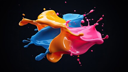 Poster - Abstract liquid forms twisting and splashing in vibrant colors over a dark setting.