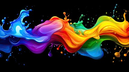 Poster - Abstract liquid forms twisting and splashing in vibrant colors over a dark setting.