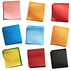 Poster - Assorted set of different colored papers spread out on a flat surface showcasing a variety of textures and shades isolated on transparent background..
