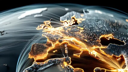 Poster - Glowing digital map representing global data and communication networks across the continent