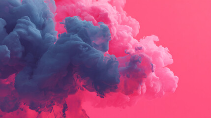Poster - Abstract image showing pink and blue smoke like clouds on a vibrant pink background art design