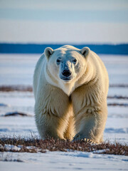 Wall Mural - female polar bear tagged for research, standing in the arctic.