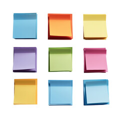 Poster - A collection of colorful sticky notes arranged randomly on a white surface featuring various bright shades and sizes isolated on transparent background..