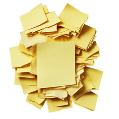 Poster - A pile of yellow post-it notes neatly stacked together on a white surface showcasing their bright and cheerful color isolated on transparent background..