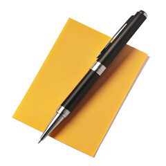 Poster - Elegant pen resting on a bright yellow folder creating a stylish combination on a clean white surface for office use isolated on transparent background..