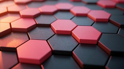 Poster - Abstract Hexagon Pattern: Red and Black Geometric Design