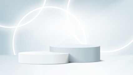 Wall Mural - Abstract minimal scene. Minimal podium with soft material base. Soft podium stages and product showcase platform with covers and golden in round and square shape. 