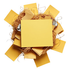 Poster - A pile of bright yellow notes stacked together creating a vibrant display for office and organizational use isolated on transparent background..