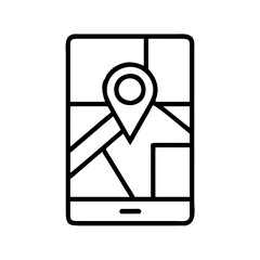 Poster - Mobile phone map navigation app with location pointer vector line drawing icon