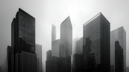 Poster - Sleek, contemporary high-rises dominate the city skyline, captured in sharp detail with no people, emphasizing structure.
