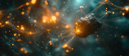 glowing cosmic rock network, space, nebula background, science fiction