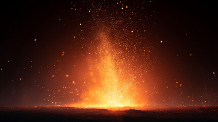 Poster - A fiery explosion with sparks and embers rising against a dark background in a dramatic display of heat