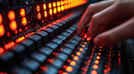 Poster - Illuminated Keyboard: A Close-Up of Hands Typing on a Red-Lit Gaming Keyboard