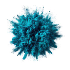 Aufkleber - Vibrant blue powder explosion creating a dynamic and colorful cloud of fine particles in the air isolated on transparent background..