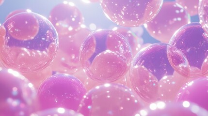 Poster - Floating translucent spheres of pink and purple reflecting light and color