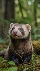 Wall Mural - Ferret in Temperate Forest, Wild Mustelid, Nature Wildlife.