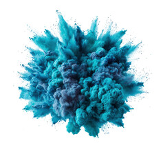 Aufkleber - A dramatic blue smoke explosion billowing upward in a captivating display of color and movement against the sky isolated on transparent background..