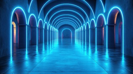 Poster - Neon Archway: A Cyberpunk Corridor