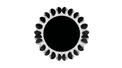 Poster - A circular arrangement of moon phases around a black circle with decorative mandala style accents