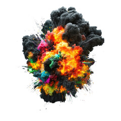 Aufkleber - A colorful explosion of smoke filling the air with vibrant hues creating an artistic and captivating scene of chaos isolated on transparent background..