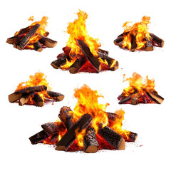 Aufkleber - A magnificent fire with four different flames flickering together creating a visual feast of light and warmth in the dark isolated on transparent background..