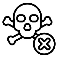 Aufkleber - Skull and cross bones ban line icon, prohibited items concept. Vector graphics. Human skeleton, danger forbidden sign on white background, style mobile or design.