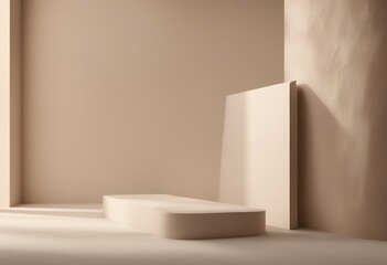 Aufkleber - wall up 3d shadow slabs background product presentation minimal cosmetic beige stone sunshade mock rendering podium abstract leaf racked scene beauty three-dimensional pastel composition white
