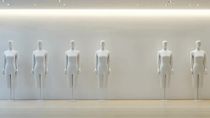 Poster - White mannequins stand in a brightly lit studio, ready for clothing and design work, embodying the essence of fashion and creative expression