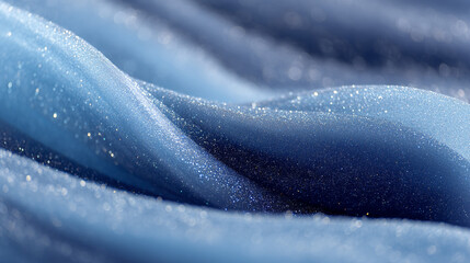 Poster - Close up of blue fabric with glitter creating a wave like texture in a soft lighting style