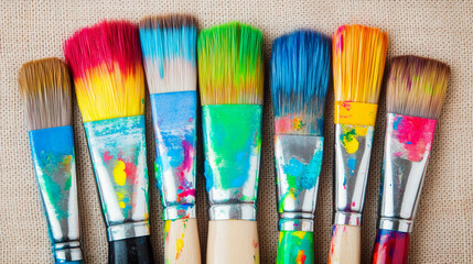Poster - Vibrant paintbrushes showcasing bright colors for artists Generative AI